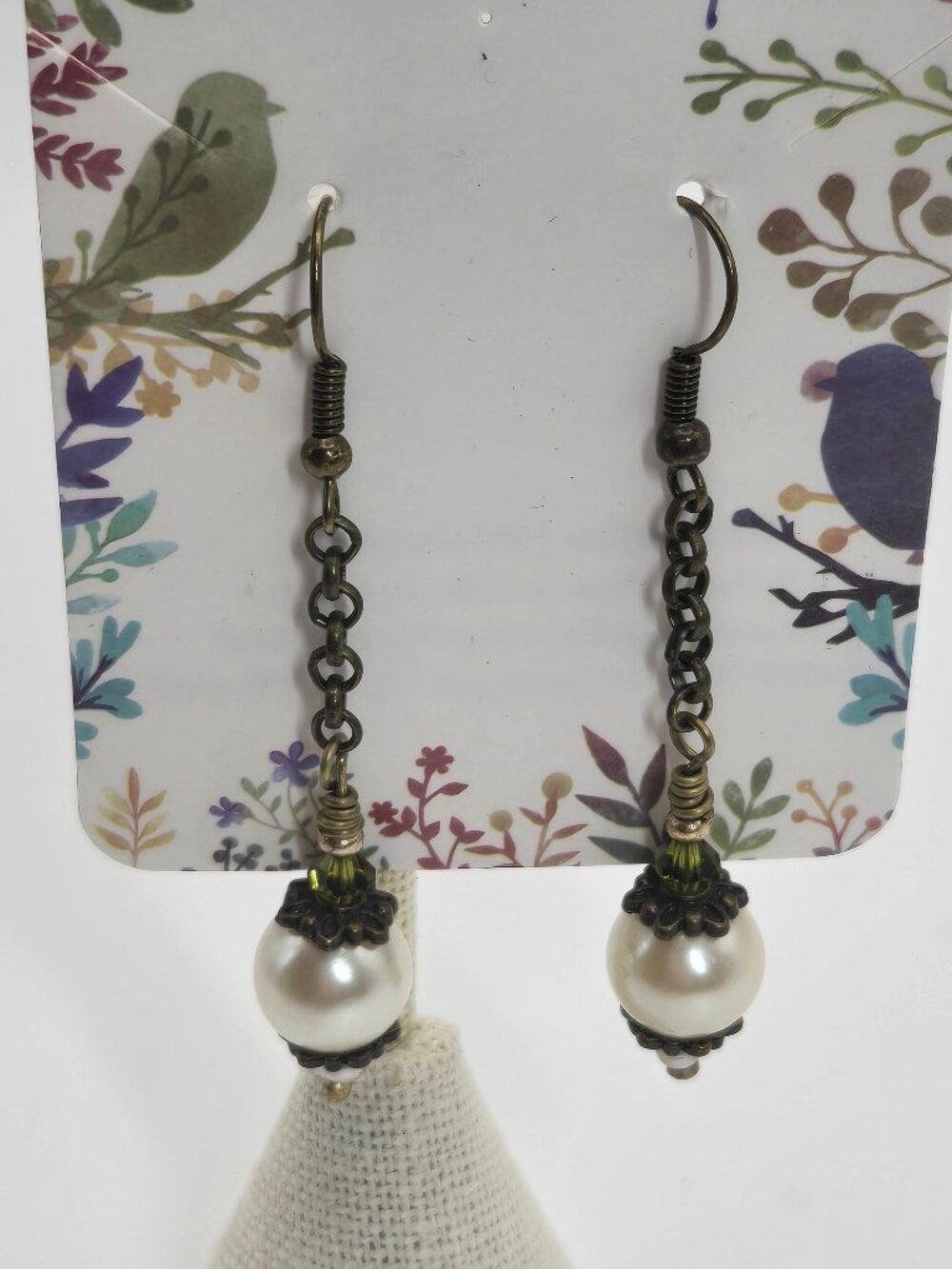 Bronze Tone and Faux Pearl Earrings Handmade Item 72